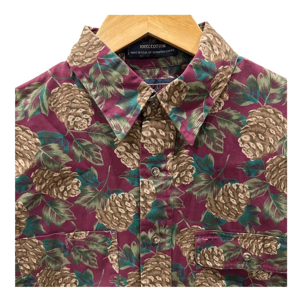 Vintage Ralph Lauren Chaps Pinecone Print Cotton Shirt Men's M Made USA